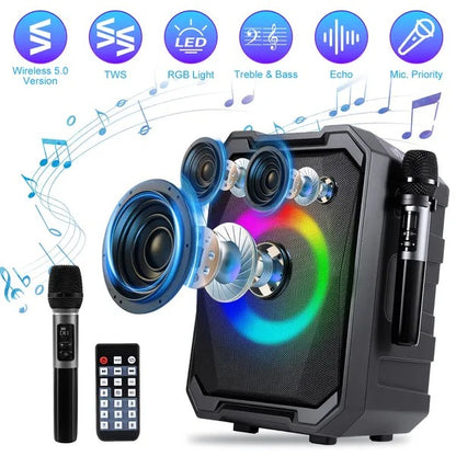 Portable Wireless Party Speaker with LED Light and Mics