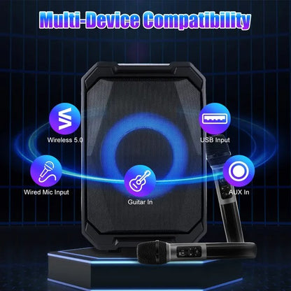 Portable Wireless Party Speaker with LED Light and Mics