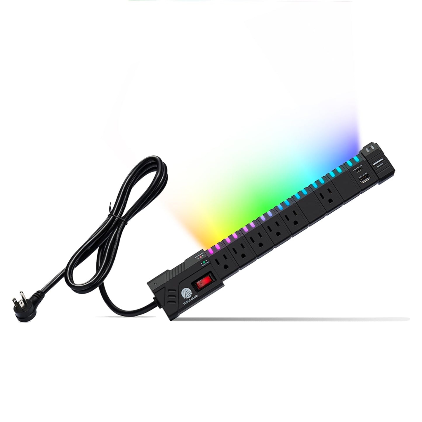 4200J Gaming RGB Power Strips with PC Surge Protection PD 20W Fast Charging Station for 1USBC&1USBA Ports 6 Outlets Desk Gaming Room Power Strip Multiple Devices Home Offices Extension Cord Black